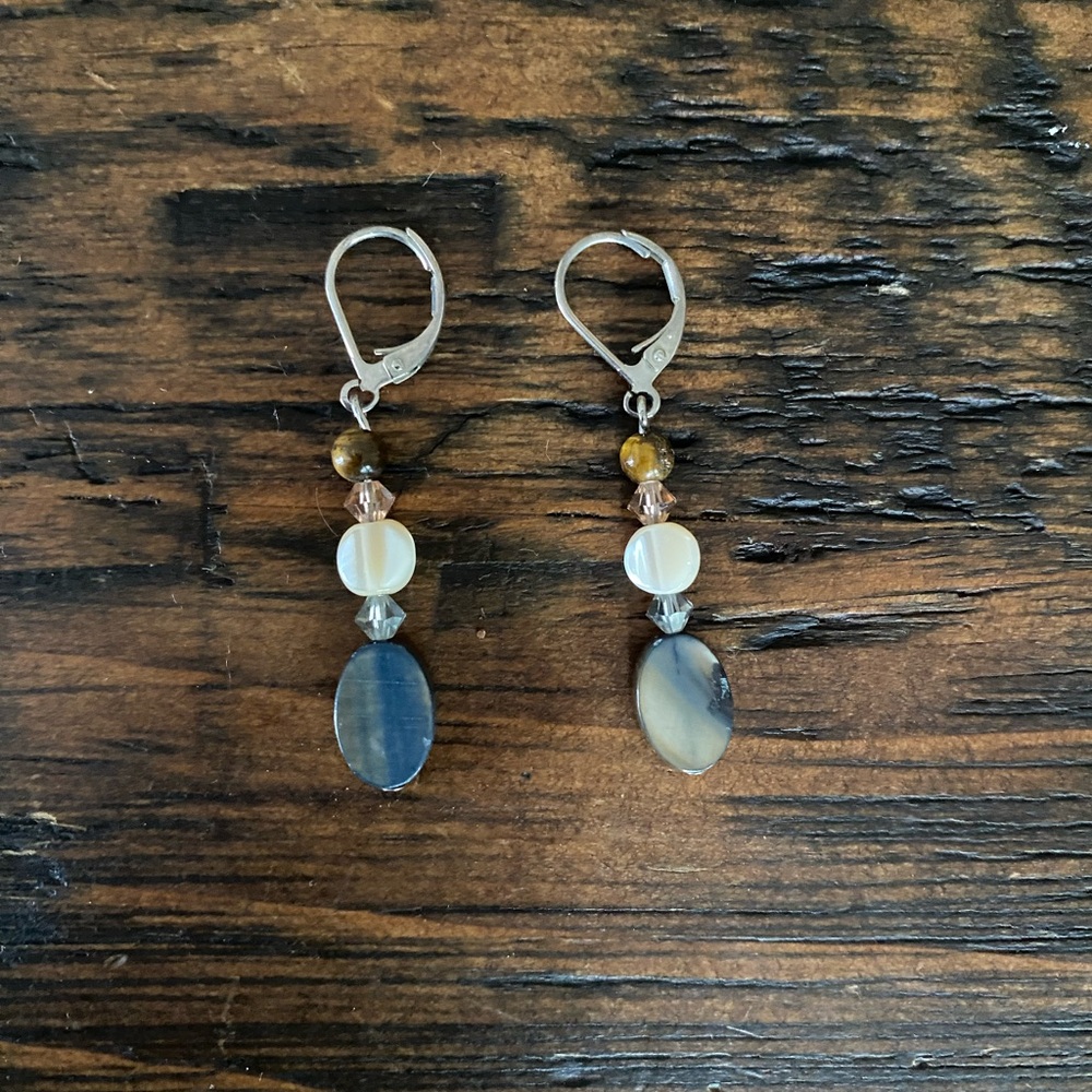 Hand Crafted Black and Cream Beaded Earrings